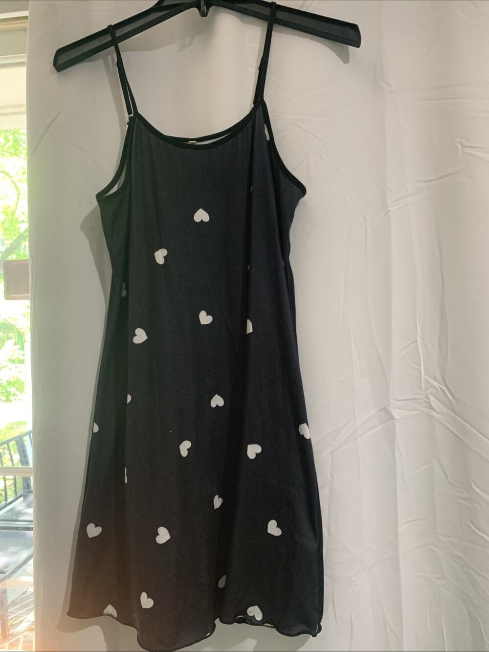 SHEIN Black With White Hearts Lingerie Nightgown Size Small